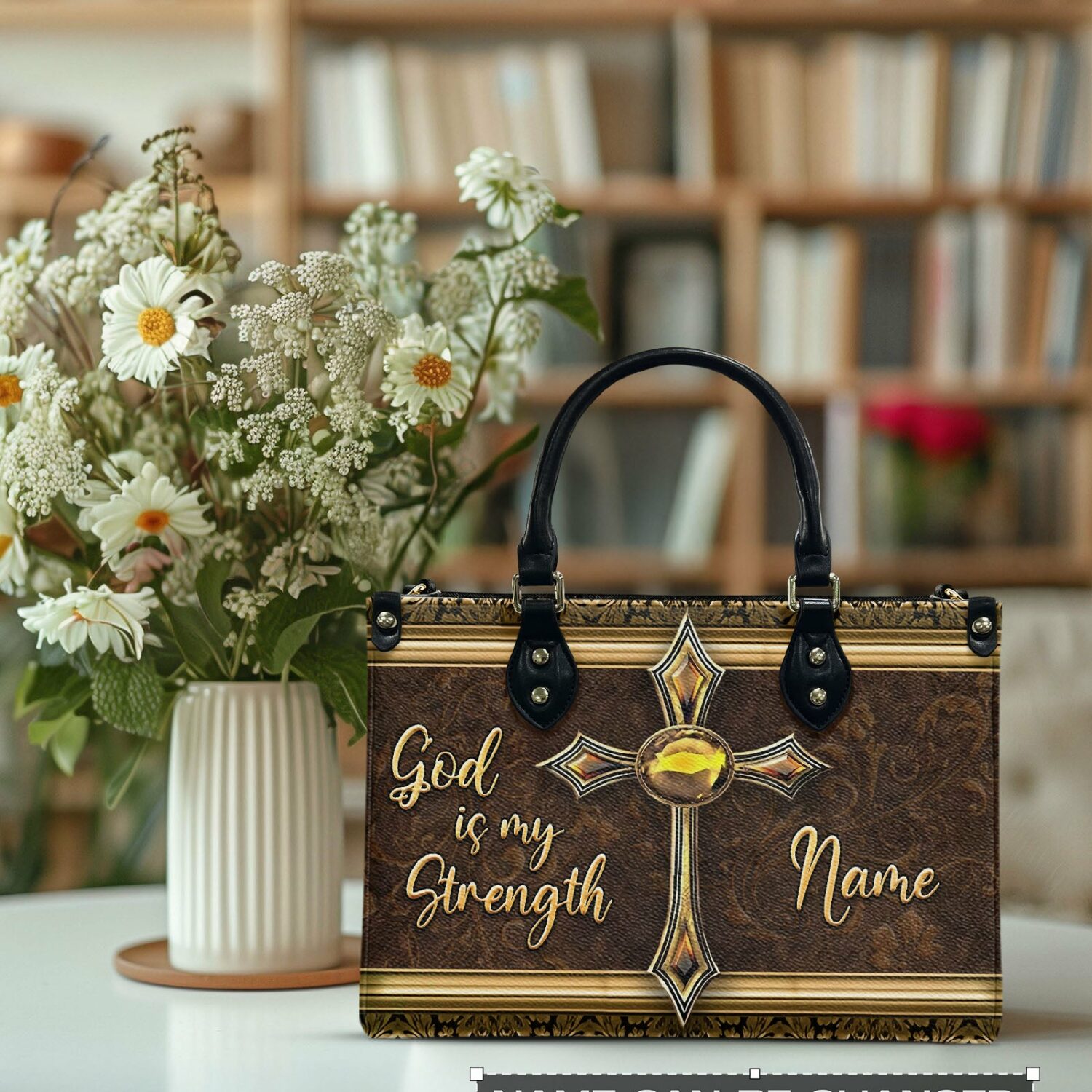 God Is My Strength Leather Handbag - Yhln1903254