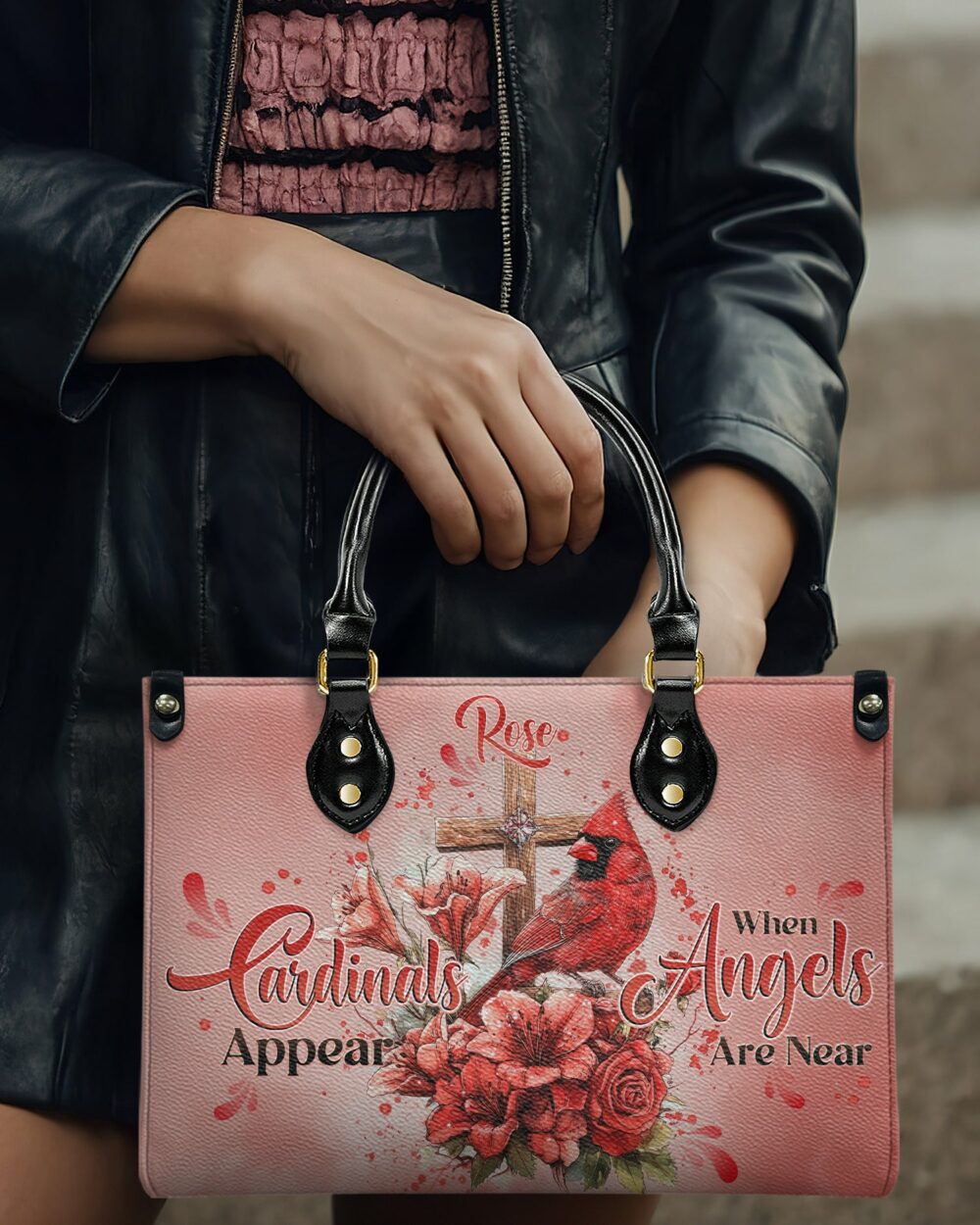 Personalized When Cardinals Appear Angels Are Near Leather Handbag - Tytd3112242 - Image 4