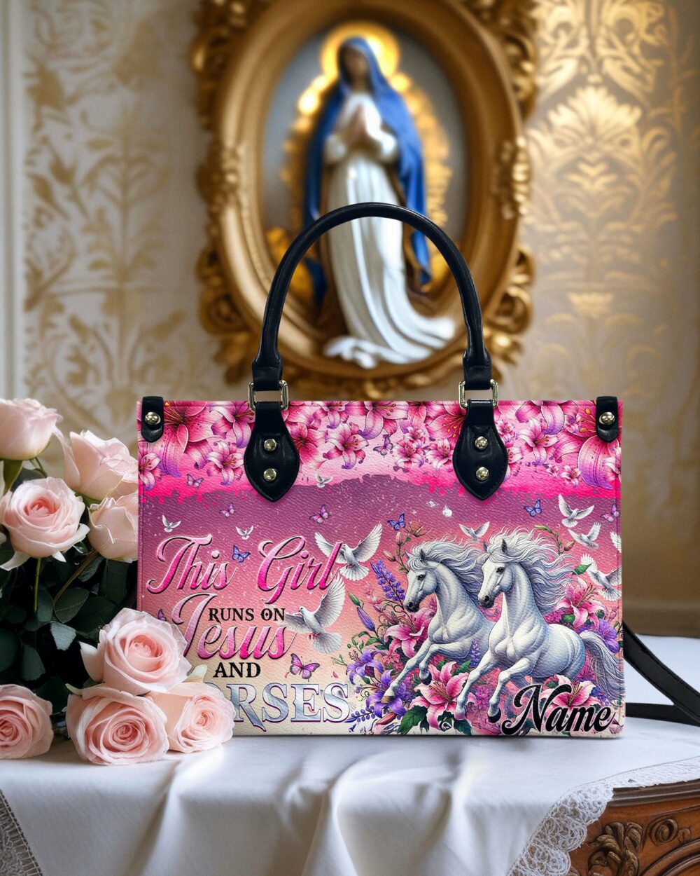 This Girl Runs On Jesus And Horses Leather Handbag - Tytm1903254 - Image 4