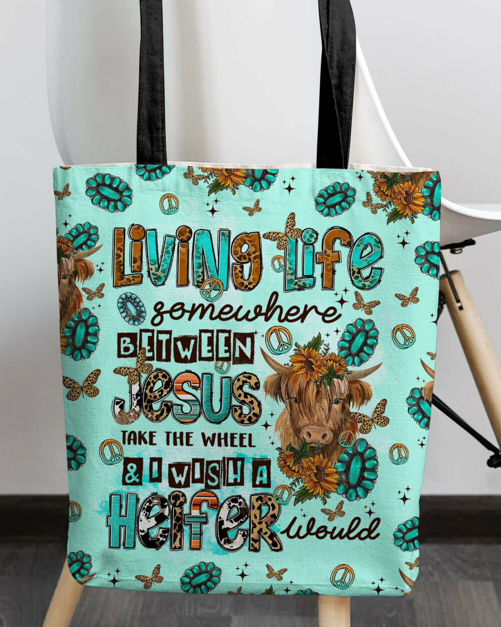 Living Life Somewhere Between Jesus Cow Tote Bag - Tltr1309236 - Image 3