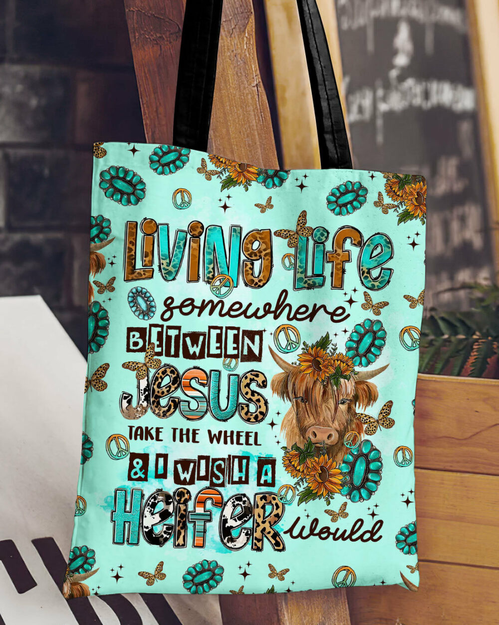 Living Life Somewhere Between Jesus Cow Tote Bag - Tltr1309236 - Image 4