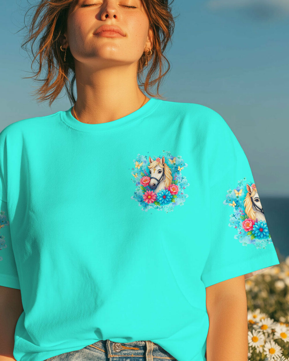 I Love Horses And Believe In Jesus  Women's All Over Print Shirt - Tlnz1807254 - Image 2